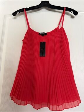 New Bebe Bright Red Pleated Spaghetti-Strap Camisole Sz Xs.